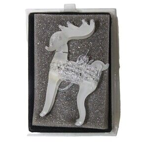 Hand Spun Glass Reindeer Shape Christmas Ornament Translucent Glitter Shine 3"